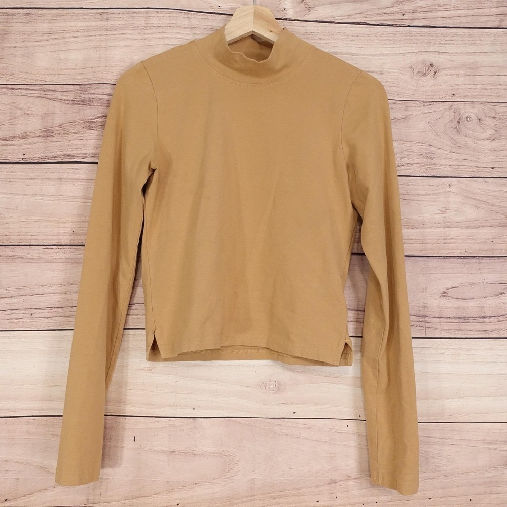 The North Face T-Shirt Womens M Beige Mock Neck Long Sleeve Stretch‎ Crop Top